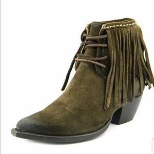 Frye Sacha Fringe Bootie Olive Suede